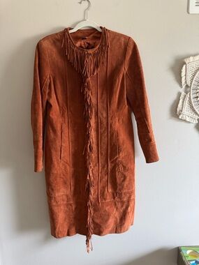 Vintage 90s Pamela McCoy Fringe Coat Genuine Leather Jacket size small